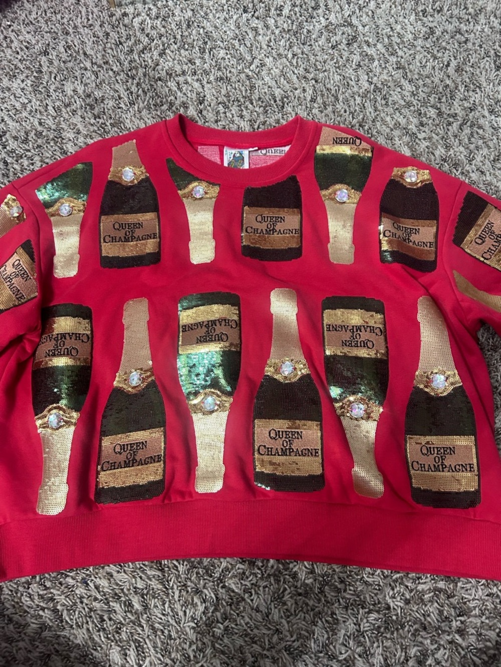 Queen of Champagne Red Embellished Womens Sweatshirt